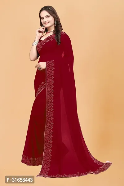 Stylish Maroon Georgette Embellished Saree with Blouse piece For Women-thumb5