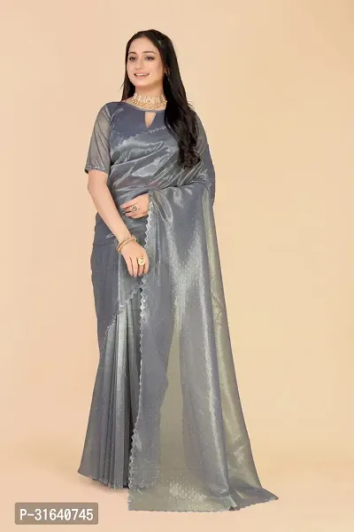 Elegant Grey Silk Blend Saree with Blouse piece For Women