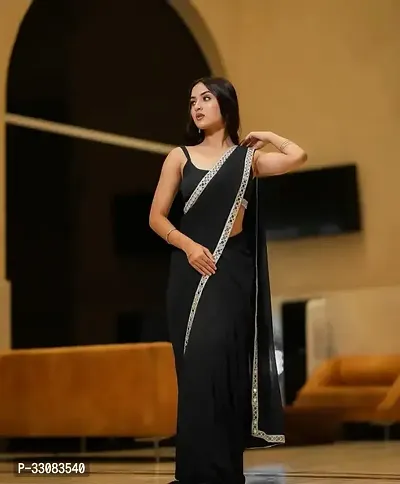 Elegant Black Georgette Saree with Blouse piece For Women-thumb0