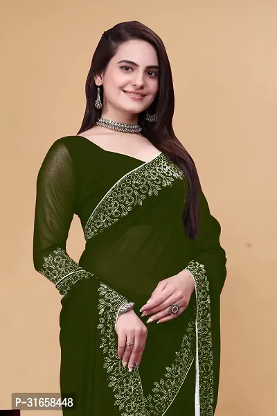 Stylish Green Georgette Embellished Saree with Blouse piece For Women