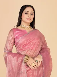 Elegant Pink Silk Blend Saree with Blouse piece For Women-thumb3