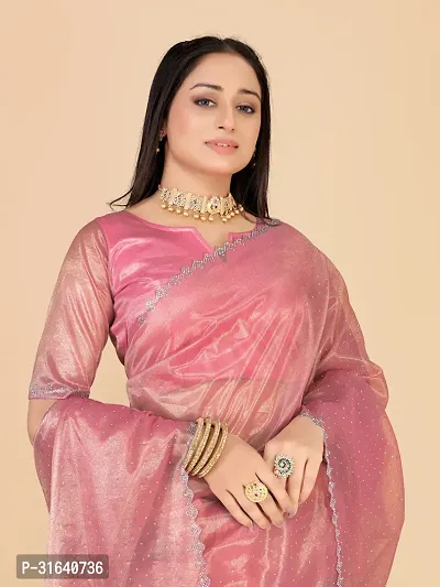 Elegant Pink Silk Blend Saree with Blouse piece For Women-thumb4