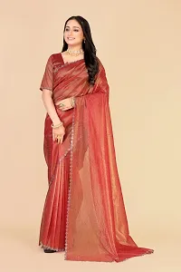 Elegant Red Silk Blend Saree with Blouse piece For Women-thumb1