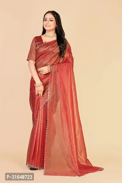 Elegant Red Silk Blend Saree with Blouse piece For Women-thumb2