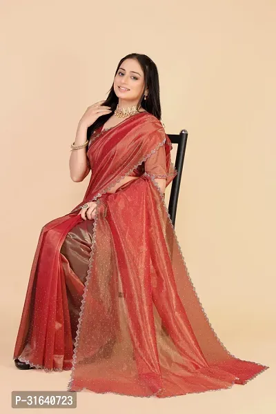 Elegant Red Silk Blend Saree with Blouse piece For Women-thumb0