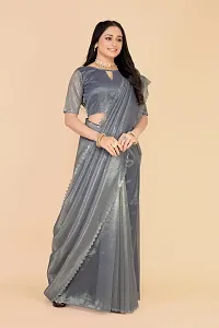 Elegant Grey Silk Blend Saree with Blouse piece For Women-thumb2