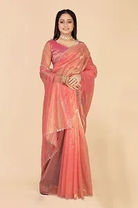 Elegant Pink Silk Blend Saree with Blouse piece For Women-thumb1