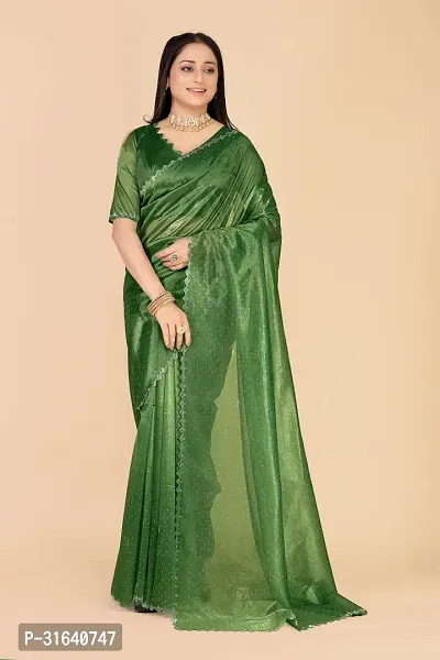 Elegant Green Silk Blend Saree with Blouse piece For Women