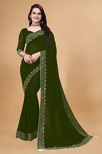 Stylish Green Georgette Embellished Saree with Blouse piece For Women-thumb1