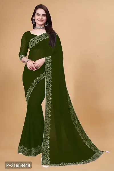 Stylish Green Georgette Embellished Saree with Blouse piece For Women-thumb2