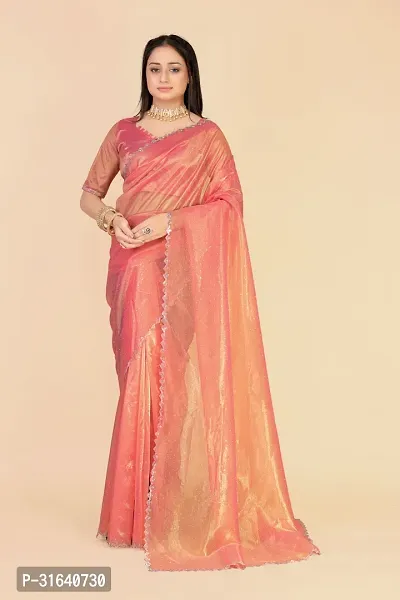 Elegant Pink Silk Blend Saree with Blouse piece For Women-thumb0