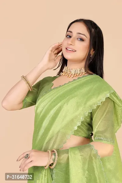 Elegant Green Silk Blend Saree with Blouse piece For Women-thumb0