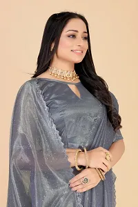 Elegant Grey Silk Blend Saree with Blouse piece For Women-thumb1