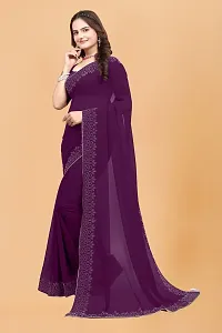 Stylish Purple Georgette Embellished Saree with Blouse piece For Women-thumb2