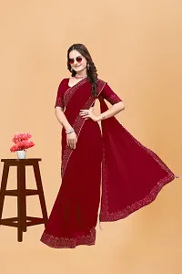 Stylish Maroon Georgette Embellished Saree with Blouse piece For Women-thumb1