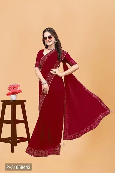 Stylish Maroon Georgette Embellished Saree with Blouse piece For Women-thumb2