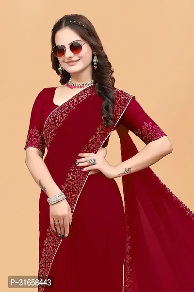 Stylish Maroon Georgette Embellished Saree with Blouse piece For Women