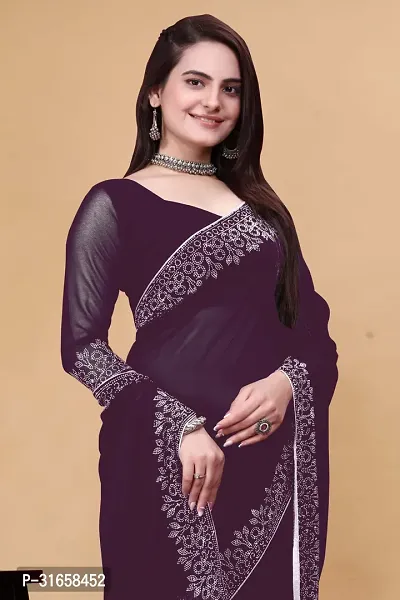 Stylish Purple Georgette Embellished Saree with Blouse piece For Women