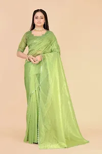 Elegant Green Silk Blend Saree with Blouse piece For Women-thumb1