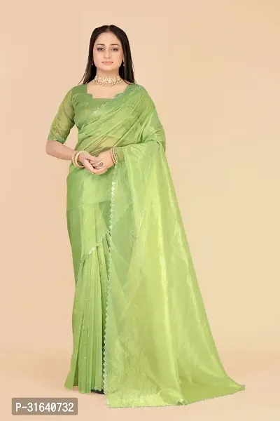 Elegant Green Silk Blend Saree with Blouse piece For Women-thumb2