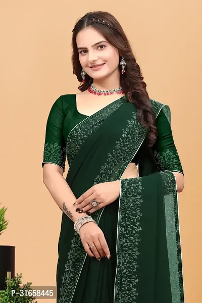 Stylish Green Georgette Embellished Saree with Blouse piece For Women-thumb0