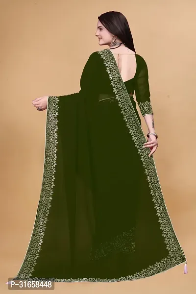 Stylish Green Georgette Embellished Saree with Blouse piece For Women-thumb3