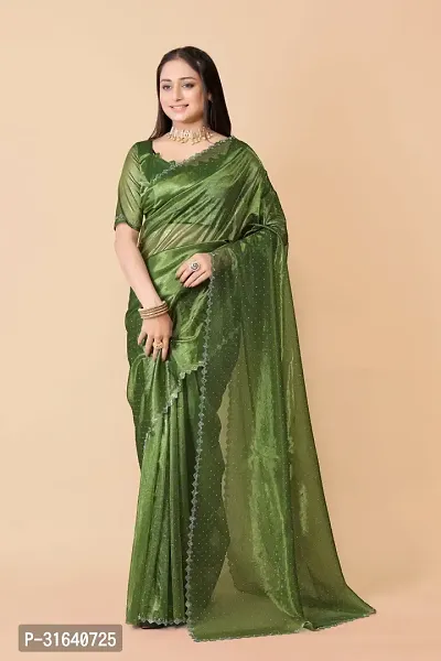 Elegant Green Silk Blend Saree with Blouse piece For Women