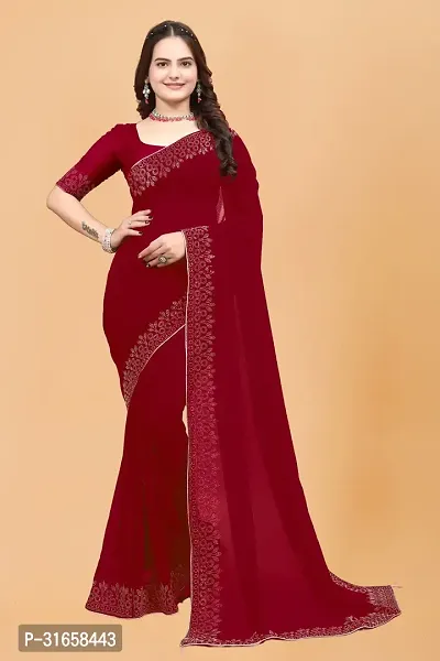 Stylish Maroon Georgette Embellished Saree with Blouse piece For Women-thumb3