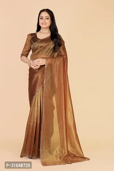 Elegant Brown Silk Blend Saree with Blouse piece For Women