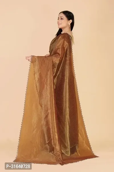 Elegant Brown Silk Blend Saree with Blouse piece For Women-thumb2