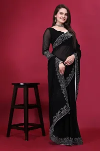 Stylish Black Georgette Embellished Saree with Blouse piece For Women-thumb2