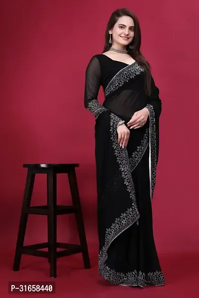 Stylish Black Georgette Embellished Saree with Blouse piece For Women-thumb3