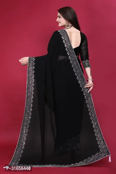 Stylish Black Georgette Embellished Saree with Blouse piece For Women-thumb5