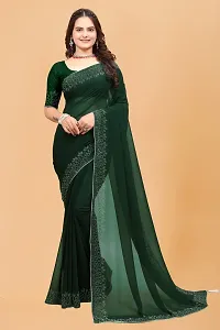 Stylish Green Georgette Embellished Saree with Blouse piece For Women-thumb3