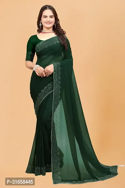 Stylish Green Georgette Embellished Saree with Blouse piece For Women-thumb4