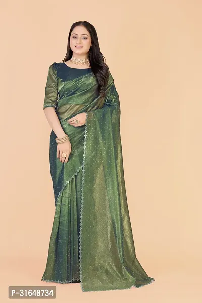 Elegant Green Silk Blend Saree with Blouse piece For Women