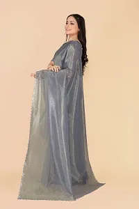 Elegant Grey Silk Blend Saree with Blouse piece For Women-thumb3