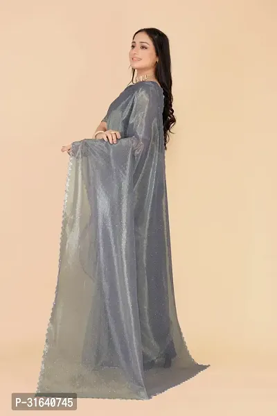 Elegant Grey Silk Blend Saree with Blouse piece For Women-thumb4