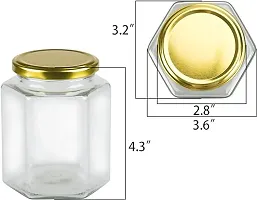 Hexa Shape Glass Jar with Air Tight Gold Metal Cap, 200 ml, Set of 6-thumb1