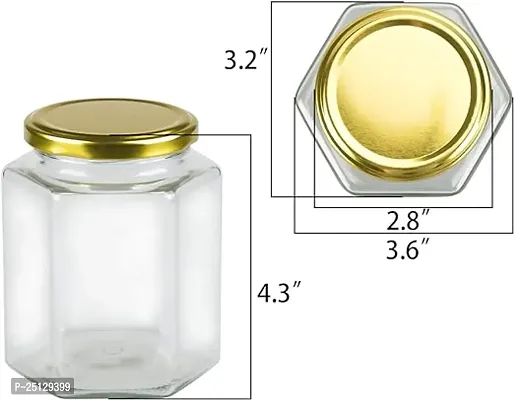 Hexa Shape Glass Jar with Air Tight Gold Metal Cap, 200 ml, Set of 6-thumb2