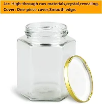 Hexa Shape Glass Jar with Air Tight Gold Metal Cap, 200 ml, Set of 6-thumb2