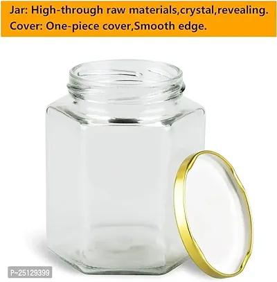 Hexa Shape Glass Jar with Air Tight Gold Metal Cap, 200 ml, Set of 6-thumb3