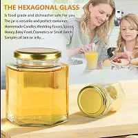 Hexa Shape Glass Jar with Air Tight Gold Metal Cap, 200 ml, Set of 6-thumb3