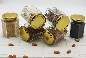 Hexa Shape Glass Jar with Air Tight Gold Metal Cap, 200 ml, Set of 6-thumb4