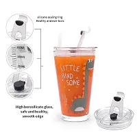 1Pcs Glass Mug 400ml Cartoon Pattern Multipurpose Drinking Glass Measuring Mug/Cup with Straw and Lid Drink for Milk,Tea,Coffee,Juice, Cup  Mug- Random Design (pack Of 1 )-thumb3