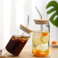 Transparent Glass Fruit Juice Milk Sipper Tumbler Mug with Lid and Glass Straw - 480ml - Pack of 1 - Tea and Coffee Cup Can Set (Halifax Plain Tumbler 1)-thumb1