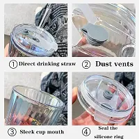 380ml Glass Tumblers with Straws and Lids, Aesthetic Coffee Sipper Mug with Wide Mouth,Rainbow Glass Drinking Mason for Iced Tea, Juice, Cocktail, Cold  Hot Beverages Cups Pack of 1 (RAINBOW BUBBLE)-thumb1