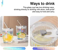 380ml Glass Tumblers with Straws and Lids, Aesthetic Coffee Sipper Mug with Wide Mouth,Rainbow Glass Drinking Mason for Iced Tea, Juice, Cocktail, Cold  Hot Beverages Cups Pack of 1 (RAINBOW BUBBLE)-thumb2