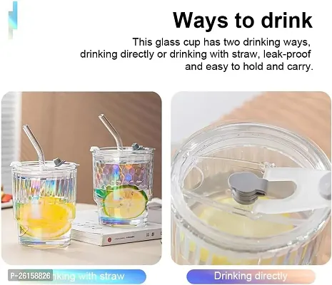 380ml Glass Tumblers with Straws and Lids, Aesthetic Coffee Sipper Mug with Wide Mouth,Rainbow Glass Drinking Mason for Iced Tea, Juice, Cocktail, Cold  Hot Beverages Cups Pack of 1 (RAINBOW BUBBLE)-thumb3