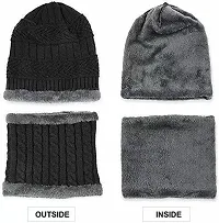 CPG SOFT Fur Cap with Neck Scarf, Unisex Winter Woolen Beanie Cap and Stylish Neck Warmer Combo Set, Snow Proof with Inside Soft Warm Fur Knit Hat Scarf for Men & Women (Free Size) Cap (Black)-thumb2